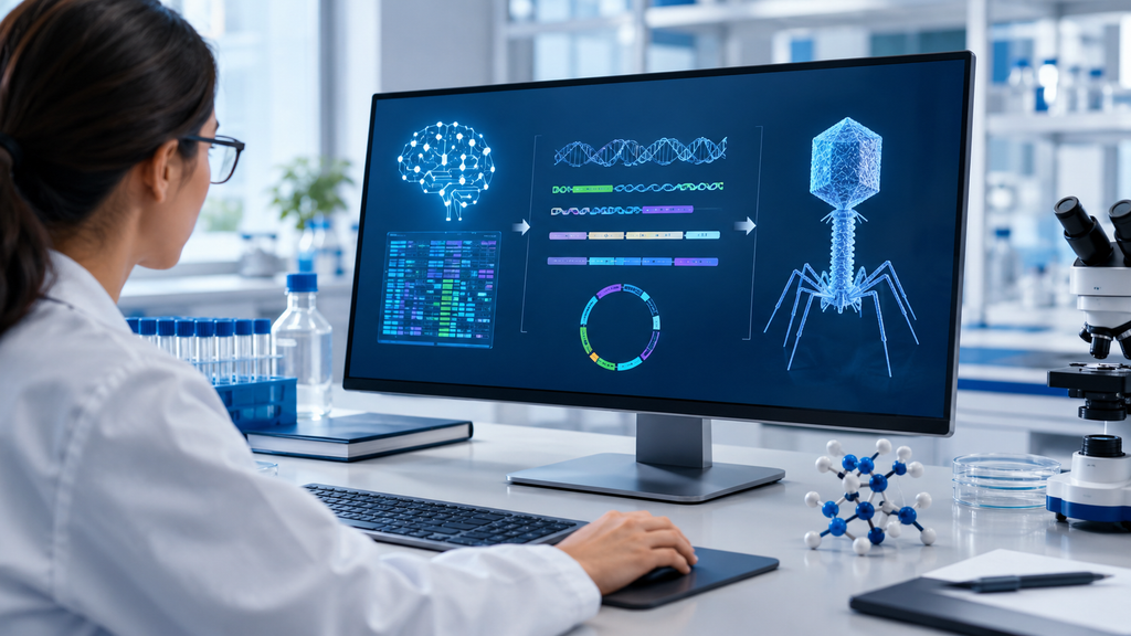 AI-designed virus research showing AI-assisted bacteriophage genome design