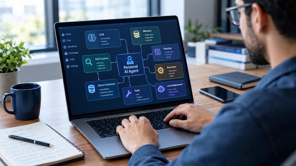 Personal AI agent architecture with LLM, RAG, memory and tools