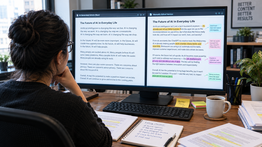 LLM Writing comparison between robotic AI content and human-edited writing